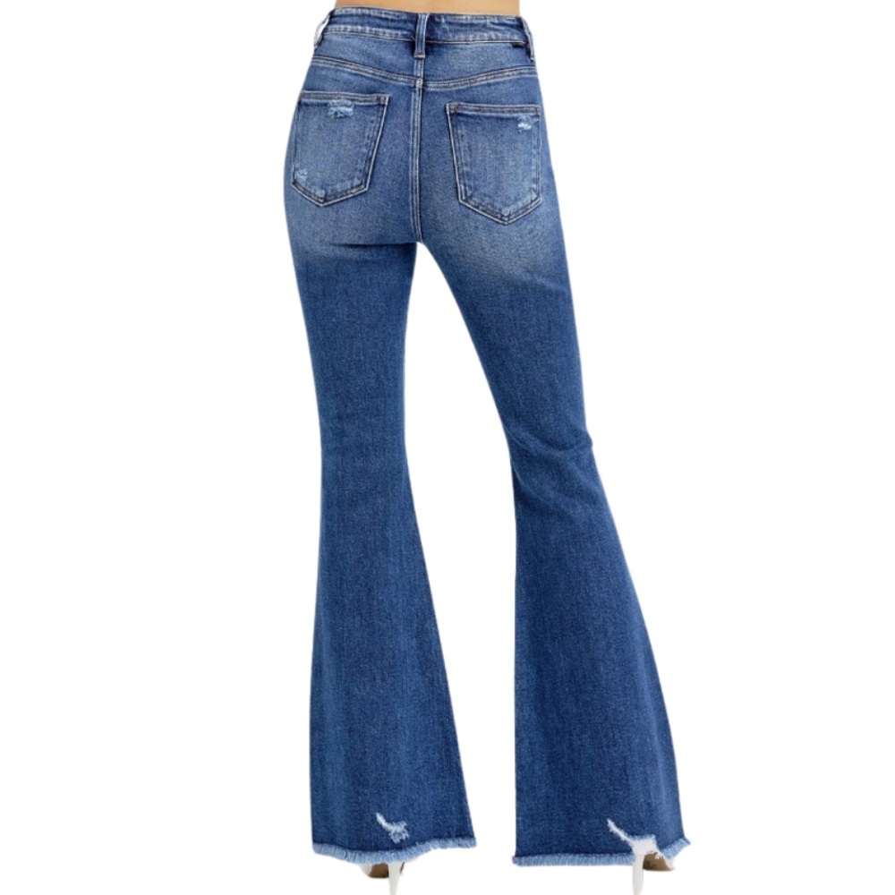 HIGH RISE DISTRESSED RISEN DENIM JEANS 11/30 - Picture 2 of 2